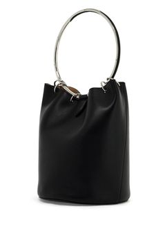 Find ALAÏA Leather Ring Bucket Bag With Lar Design on Editorialist. The Alaia bucket bag is made of smooth leather and features a brass ring handle. The design is finished with additional decorative rings and includes a magnetic closure and a suede interior with a removable pouch closed by a zipper. The metallic accessories have a silver finish. Designer Bag With Silver-tone Hardware And Round Handle, Formal Bucket Bag With Handle Drop, Chic Rectangular Bucket Bag With Silver-tone Hardware, Leather Bucket Evening Bag With Removable Pouch, Chic Bucket Shoulder Bag With Silver-tone Hardware, Leather Bucket Evening Bag With Detachable Strap, Designer Bucket Bag With Round Handle For Daily Use, Designer Bucket Bag With Removable Pouch And Round Handle, Top Handle Evening Bag With Silver-tone Hardware