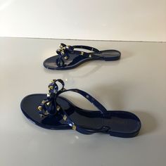 Victoria Adames Sandals Royal Blue Gold Studded Flip Flops Shoes Size 7 New All Man Made Material. Jelly Rubber Rockstud Thong Measurements Heel To Toe: 9.5" Width: 3.5" Heel: Flat Original Box Shows Some Wear. Thanks For Looking! Please Message If You Have Any Questions. Blue Jelly Sandals With Round Toe For Party, Blue Toe Post Sandals For Party, Blue Toe Post Party Sandals, Blue Adjustable Jelly Sandals With Round Toe, Blue Adjustable Open Toe Jelly Sandals, Blue Open Toe Jelly Sandals With Adjustable Fit, Adjustable Blue Open Toe Jelly Sandals, Blue Adjustable Jelly Sandals For Spring, Adjustable Blue Jelly Sandals For Spring