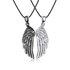 PRICES MAY VARY. Boyfriend and Girlfriend Necklaces: Angel wings symbolize beautiful love, spirituality and protection. When God had no time to take care of everyone's wishes and safety, he sent little angels to protect us. This pair of angel wings necklace reminds you that your loved one is your guardian angel, you can give this pair of angel wings pendant necklace to your precious one to show that you will always look out for each other. Hypoallergenic Material: These silver angel necklaces ar Silver Clavicle Chain Necklace For Friendship, Silver Round Pendant Necklace For Friendship, Sterling Silver Necklace For Friendship, Spiritual Silver Necklaces For Friendship, Angel Wing Necklaces, Angel Wings Pendant Jewelry Gift, Elegant Silver Necklace With Angel Wings, Matching Necklaces For Couples, Sterling Silver Angel Wings Pendant Jewelry