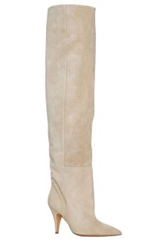 ->calfskin, 100% Luxury Knee-high Calf Leather Boots, Beige Leather Knee-high Boots With Pointed Toe, Fitted Calf Leather Knee-high Boots With Almond Toe, Luxury Suede Knee-high Boots With Pointed Toe, Beige Suede Boots With Wide Calf, Chic Heeled Boots With Snip Toe And Leather Lining, Chic Snip Toe Heeled Boots With Leather Lining, Luxury Calf Leather Knee-high Boots With Square Toe, Fitted Suede Heeled Boots With Snip Toe