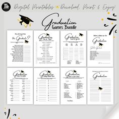 graduation party game templates with gold confetti