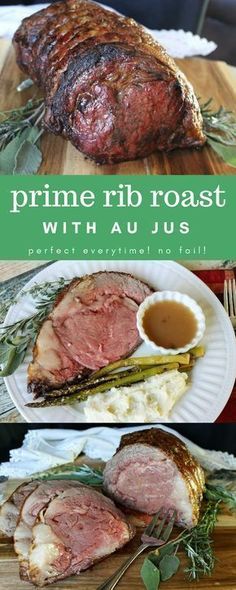 prime rib roast with asparagus and mashed potatoes