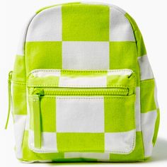 Canvas Neon Green Backpack Summer Green Backpack With Adjustable Strap, Green Standard Backpack For Spring, Green Spring Standard Backpack, White Backpack With Zipper For Summer, White Backpack With Zipper Closure For Summer, White Zippered Backpack For Summer, Green Spring Backpack, Spring Green Backpack, Spring Green Standard Backpack