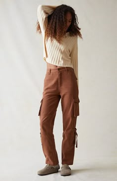 PacSun Comfort Stretch Brown Cargo Dad Pants | PacSun Carpenter Pants Outfit, Cargo Outfits Women, Brown Cargo Pants Outfit, Fall Camping Outfits, Dad Pants, Outdoorsy Style, Brown Cargo Pants, Cargo Pants Outfit, Fall Pants