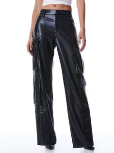 One of our favorite silhouettes of all time, now rendered in chic vegan leather. With a wide straight leg, cargo design and easy fit this takes a classic to a whole new level. Leather Cargo Pants, Brown Casual Pants, Olivia Black, Alice And Olivia, Jumpsuit Trousers, Cargo Pant, Cargo Pants Women, Curator Style, Alice Olivia