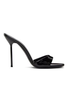 Paris Texas: Black Lidia Heeled Sandals | SSENSE Paris Texas, Logo Stamp, Heeled Sandals, Leather Slip Ons, Patent Leather, Black Fashion, Stiletto Heels, Open Toe, Clothing Accessories