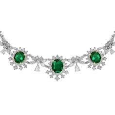 This Is A True Statement Necklace! An Exclusive Juleve One Of A Kind 18 Karat White Gold Emerald & Diamond Necklace. This Luxurious Necklace Features 52.59 Carats Of Beautiful Oval Emeralds. The Emeralds Are Accented By 33.83 Carats Of Glistening Round, Marquise, & Pear Shape Diamonds. This Necklace Was Proudly Emerald Diamond Necklace, Mens Gemstone Rings, Elegant Jewellery, Expensive Jewelry Luxury, Stones Necklace, Historical Jewellery, Gold Jewellery Design Necklaces, Expensive Jewelry, White Gold Necklaces