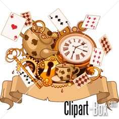 an image of a clock surrounded by playing cards