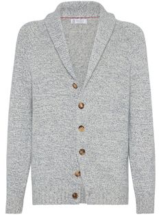 blue/white cashmere knitted construction shawl lapels long sleeves ribbed cuffs and hem straight hem front button fastening Cashmere Yarn, Blue Cardigan, Knitwear Men, Cotton Cardigan, Cashmere Cardigan, Knitwear Cardigan, Light Jacket, Brunello Cucinelli, Shawl Collar