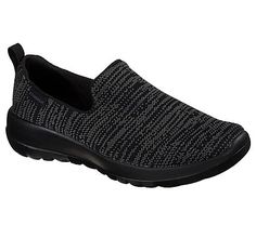 Rediscover the joy of walking in total comfort with the Skechers GOwalk Joy&#153;.  Features innovative 5GEN&reg; midsole design and an advanced mesh fabric upper with new Skechers Goga Max&reg; insole for the most advanced walking experience ever. Black Skechers, Shoes Skechers, Black Athletic Shoes, Walking Outfits, Black Slip On Shoes, Shoe Men, Black Ballet Flats, Famous Footwear, Womens Athletic Shoes