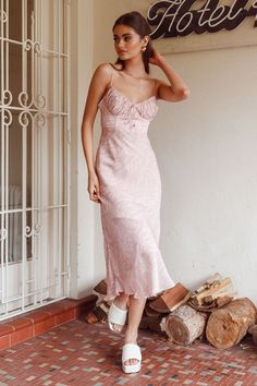 Malibu Gathered Bust Cami Strap Midi Dress Spring Pink Eyelet Midi Dress, Model Clothes, Yellow Bridesmaids, Model Outfits, Spaghetti Strap Dress, Light Spring, Blue Bridesmaids, Pink Floral Dress, Clothing Tags