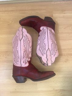 Vintage Justin pink and red leather cowboy boots, embroidered cowboy boots, western leather boots, UK 3 A vintage pair of pink and red leather cowboy boots with a stitched pattern. made in the USA. UK Size 3 Pink Western Boots With Snip Toe, Pink Western Snip Toe Boots, Pink Western Boots With Round Toe, Pink Western Boots With Pointed Toe, Pink Fitted Snip Toe Boots, Fitted Western Pink Boots, Fitted Western Style Pink Boots, Pink Western Boots For Rodeo, Pink Western Boots For Fall