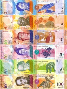 an image of different colored bills with faces on them and numbers in the bottom row