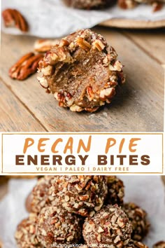 pecan pie energy bites are stacked on top of each other