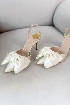 Ivory Bow Wedding Sandals With Slingback, Bridal Shoeswith Pointy High Heels and Closed Pointy Toe From Satin, Slingback Wedding Pumps - Etsy Summer Wedding Slingback Pumps With 4-inch Heel, Open Toe Wedding Shoes With Satin Bow, Elegant Wedding Heels With Bow Straps, Wedding Slingback Sandals With 4-inch Heel And Pointed Toe, High Heel Wedding Sandals With Bow, Wedding High Heel Sandals With Bow, White Open Toe Heels With Bow Straps, High Heel Sandals With Satin Bow For Wedding, Wedding Heels With Bow Straps And Open Toe