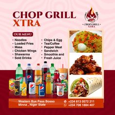 an advertisement for a restaurant called chop grill