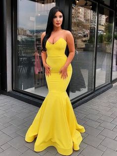 Key Features:  SKU: PO16033PO1642 Season: Spring,Summer,Fall,Winter Fabric: Satin Neckline: Sweetheart Silhouette: Trumpet/Mermaid Sleeve: Sleeveless Embellishment: Other Waist: Natural Back Style: Other Hemline/Train: Sweep/Brush Train Shown Color: Yellow Package Weight: 1500.0000   Any questions about the item, feel free to Contact Us Yellow Mermaid, Jersey Prom Dress, Evening Dress Long, Gaun Fashion, Prom Dresses Yellow, Dress Sleeve Styles, Backless Prom Dresses, فستان سهرة, Satin Prom Dress