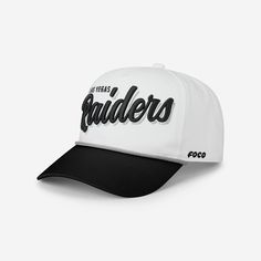 Las Vegas Raiders Monty Script Marquee RF Cap FOCO - FOCO.com Sports Event Hat With Team Logo And Curved Bill, Team Logo Fitted Hat For Sports Events, Team Logo Fitted Cap For Sports Events, Team Spirit Cap With Team Logo, Sporty Trucker Hat With Embroidered Logo, Fitted Cap With Team Logo For Sports Events, Sporty Fitted Hat With Embroidered Logo For Sports Events, Team Spirit Baseball Cap With Curved Brim For Sports, Team Spirit Hats For Sports Events With Flat Bill