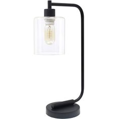 All the Rages - Table Lamps - LD1036BLK - The sophistication of industrial accents gleams in this beautifully crafted iron desk lamp. The humble design combines a simple base with curved arm and a clear glass shade for the perfect ensemble. Place on a desk or bedside table for a modest, refined look in fashion lighting. **HELPFUL TIP: To get the complete industrial look, we recommend using a decorative Edison/Vintage bulb (not included). **Matte Black Finish; Clear Glass Shade; Convenient ON/OFF cord switch; Lamp measures: L:9"" x W:5.75"" x H:19""; Uses 1 x 40W standard medium base bulb (not included). For full vintage look, Type T45 Edison bulb is recommended. Specifications:Frame Material: Metal; Product Color: Black; Product Color: Clear Shade; Product Dimensions: 19"" H x 5.75"" W x 9 Black Bedside Lamp, Rustic Industrial Table, Home Decor Ideas Rustic, Iron Lantern, Iron Desk, Humble Design, Black Bedside, Trendy Lighting, Home Decor Scandinavian