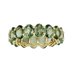 10.00 ct. t.w. Green Sapphire Eternity Band in 18kt Yellow Gold. Size 6 | Ross-Simons Sapphire Eternity Band, Sapphire Eternity Ring, Tanzanite Pendant, Green Sapphire Ring, Green Gemstone Ring, Fine Jewelery, Sapphire Color, Eternity Band Ring, Green Sapphire