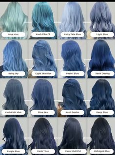 #волосы Different Shades Of Blue Hair Color, Types Of Hair Dye Techniques, Different Blue Hair Colors, Shades Of Blue Hair Dye, Pastel Blue Hair Aesthetic, Cool Toned Blue Hair, Blue Ash Hair, Blue Hair Shades, Types Of Hair Dye Style