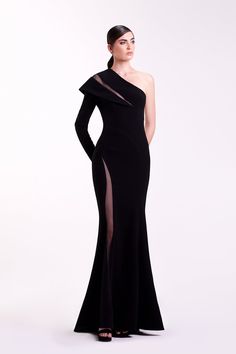 Her Trove - Asymmetric neckline mermaid dress Long Dress Fitted, Edward Arsouni, Mermaid Long Dress, Marchesa Couture, Black Mermaid, Asymmetric Neckline, Dress Fitted, Summer Fashion Dresses, Black Gown