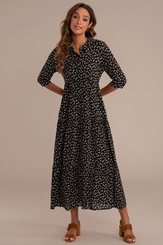 Black Floral Half Sleeve V Neck Maxi Dress - Petallush Flowy A-line Maxi Dress For Fall, Casual Fall Dress With High-low Hem, Chic Floral Print High-low Dress, Chic Floral Print Dresses With High-low Hem, Chic Floral Print Dress With High-low Hem, Flowy Asymmetrical Hem Maxi Dress, Flowy High-low Hem Dress For Day Out, Flowy Maxi Dress With Asymmetrical Hem, Flowy Midi Dress With Ruffle Asymmetrical Hem