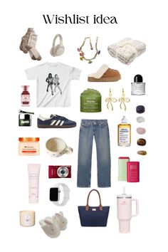 the contents of a woman's wardrobe including shoes, handbags and other items