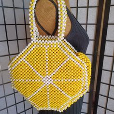 Beads Handmade Bag Strap Drop: 6" Inches Bag Measures 12 X 12" No Tag Handheld Beaded Bags For Vacation, Beaded Handheld Shoulder Bag For Beach, Handheld Beaded Shoulder Bag For Beach, Everyday Beaded Bucket Shoulder Bag, Yellow Beaded Bag For Gift, Beaded Bucket Shoulder Bag For Everyday Use, Everyday Beaded Bucket Bag, Yellow Beaded Rectangular Bag, Yellow Beaded Bag For Everyday Use