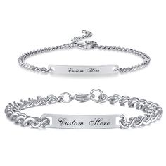 PRICES MAY VARY. 【Personalized and customizable】 Engrave your own message on these stunning Gamtic Stainless Steel Couple Bracelets, making them a unique and meaningful gift for your loved one. 【Dimension】Width:4mm/women,7mm/men; Length: women: 17cm-22cm/6.7"-8.7", men:22.5cm/8.85" 【Material】high-quality 316L stainless steel, hypo-allergenic, lead free, nickel free. Anti allergy and Eco-friendly material.It will not hurt your skin and is suitable for wear 【Durable and long-lasting】 Made with hig Cute Couple Bracelets Silver, Silver Couples Bracelets For Anniversary, Matching Initial Bracelets, Couples Bracelets, Personalized Couples Name Bracelet For Gift, Personalized Couples Name Bracelet, Cheap Personalized Couples Bracelets, 4 Best Friends, Promise Bracelet