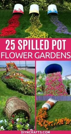 several different types of flower gardens with text overlay that reads 25 spied pot flower gardens