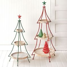 Set of Two Tiered Christmas Tree Display Stands Fall Christmas Tree Stand, Ornament Tree Display Walmart, Xmas Indoor Maket Display Table, Christmas Table Ware Retail Displays, Mall Display Christmas Silhouette Trees White, Table Top Ornament Display, Stackable Tree Shelf, Christmas Village Tree Tiered Shelf Plans, Large Punched Metal Christmas Star And Christmas Tree Display