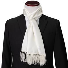 Every man needs a simple but elegant white scarf for formal events, and this one has the added luxury of being crafted from 100% Silk. The expert craftsmanship of our 100% Silk scarf holds your preferred style without slipping or having to adjust. Pairs beautifully with any necktie, bow tie, or outfit, making it a versatile piece that can be worn for both professional and formal occasions. Classic Neckwear For Gifts, Elegant White Suit And Tie Accessories For Wedding, Elegant Silk Neckwear For Gift, Elegant White Wedding Suit And Tie Accessories, Classic Silk Ties As Gift, Elegant Ties For Black Tie Events, Cream Silk Scarf For Formal Occasions, Classic White Silk Scarf For Formal Occasions, Elegant Cream Scarf For Formal Occasions