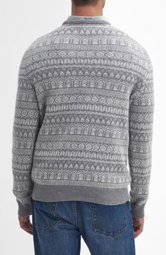 Soft wool yarns warm this classic crewneck sweater knit with an understated Fair Isle pattern that won't overwhelm your look. Crewneck Long sleeves with ribbed cuffs 100% wool Hand wash, dry flat Made in Turkey Gray Merino Wool Crew Neck Sweater, Cashmere Sweater With Ribbed Cuffs For Cold Weather, Gray Jacquard Knit Crew Neck Sweater, Wool Jacquard Knit Crew Neck Cardigan, Wool Crew Neck Polo Sweater For Layering, Gray Crew Neck Sweater For Winter, Winter Crew Neck Textured Knit Sweater, Winter Textured Knit Crew Sweater, Wool Jacquard Knit Sweater For Layering