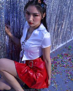 Model (Wearing M):• Height: 170cm | Bust: 88cm | Waist: 65cm | Hip: 90cmDetails: Red PU short skirt with belt designLength: ShortMaterials: 50% PU + 50% Cotton Belted High Waist Mini Skirt For Party, Fitted Party Skirt With Belt Loops, Red Fitted Skort For Party, Belted Skirt For Summer Night Out, Summer Belted Skirt For Night Out, Summer Night Out Belted Skirt, Fitted Skirt With Belt For Party, Fitted Party Skirt With Belt, Spring Party Skirt With Belt Loops