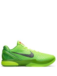 Apple green/crimson/black Kobe 6 Protro trainers from NIKE featuring scale print, signature Swoosh logo detail, signature Zoom Air unit, front lace-up fastening and flat rubber sole. Green Basketball Shoes With Rubber Sole For Streetwear, Green Basketball Shoes For Streetwear, Green Basketball Shoes With Boost Midsole For Streetwear, Green High-top Sneakers For Light Sports With Rubber Sole, Green Lace-up Sports Sneakers, Green Dynamic Lace-up Running Shoes, Dynamic Green Lace-up Running Shoes, Green High-top Sneakers With Boost Midsole For Light Sports, Nike Basketball Shoes With Textured Sole For Streetwear