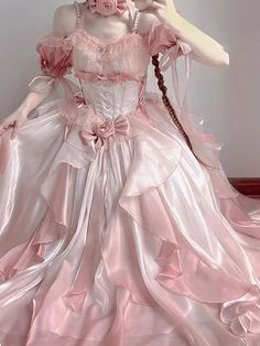 Pink Wedding Dress Tower Heavy Industry Trailing Skirt Blue Flower Wedding, Dresses One Piece, Flower Wedding Dress, Wedding Dress Classic, Pink Princess Dress, Op Dress, Pink Wedding Dress, Classic Lolita, Wedding Dresses With Flowers