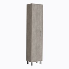 a tall wooden cabinet with metal legs and a door on one side, it is made out of wood