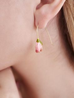 Tulip Flower Hook Nature Inspired Earrings - Froppin Flower Shaped Alloy Jewelry For Gifts, Flower Shaped Alloy Jewelry Gift, Flower-shaped Alloy Jewelry For Gift, Flower-shaped Alloy Jewelry Gift, Pink Flower Metal Earrings, Pink Flower-shaped Metal Earrings, Rose Gold Flower Shaped Single Earring, Dainty Flower-shaped Enamel Jewelry, Rose Gold Flower-shaped Single Earring