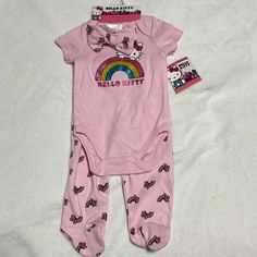 Brand New Hello Kitty Baby Girl Outfit Set Size 6-9 Months Color Pink 3 Pc Set Onesie, Footed Pants And Bow Headband Brand New Tags Attached Hello Kitty Baby Clothes, Hello Kitty Baby, Kitty Baby, Baby Girl Outfit, Month Colors, 9th Month, Always And Forever, Outfit Set, Bow Headband