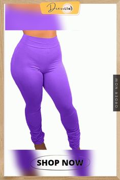 Autumn Sweatpants Women Joggers Stacked Leg Pants Stretch High-waisted Harem Pants, Trendy Non-stretch Purple Bottoms, Casual High Stretch Solid Color Bottoms, Casual High-stretch Solid Color Bottoms, High Stretch Solid Pants For Spring, Trendy Baggy Purple Bottoms, Casual High Stretch Trousers, Stretch Long Pants In Solid Color, Casual High Stretch Straight Pants