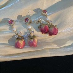 Rose-colored Flower Jewelry For Party, Rose Flower Jewelry For Party, Pink Rose Design Flower Earrings For Valentine's Day, Pink Rose Design Earrings For Valentine's Day, Pink Elegant Flower Earrings For Valentine's Day, Elegant Pink Flower Earrings For Valentine's Day, Rose Red Rose Design Earrings For Party, Rose Design Rose Red Earrings For Party, Rose Earrings For Valentine's Day