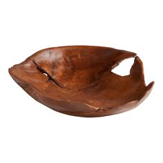 a wooden bowl that is shaped like a fish's head on a white background