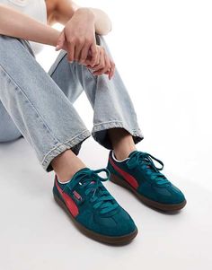 PUMA Palermo Play Paris sneakers with gum sole in green and pink | ASOS Puma Palermo Outfit Women, Puma Outfit Women, Palermo Outfit, Sneakers Outfit Men, Puma Palermo, Nike Air Max Jordan, Buy Jeans, Pink Shop, Winter Lookbook