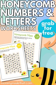 the printable honeycomb numbers and letters worksheets for kids to practice their spelling skills