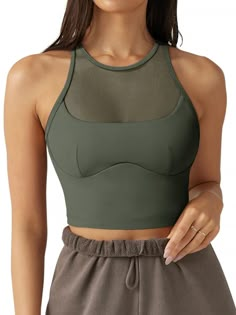 PRICES MAY VARY. [Premium Material] - This longline sports bra is made of professional sports fabrics, 69% Nylon and 31% Spandex, buttery soft, super breathable, sweat-wicking and quick-drying. [Tank Tops with Built in Bra] - The high neck sports bras come with built in bra which is removable. High elasticity widened hem provides support for your chest while showing off your attractive curves. [Special Design] - This mesh wirefree workout sports bra is a fashion-forward and elegant choice that e Best Basics For Women, Gym Bunny, Stylish Workout Clothes, Athletic Attire, Bra Workout, Back Yoga, Buyable Pins, Outfits Athletic, Trendy Activewear