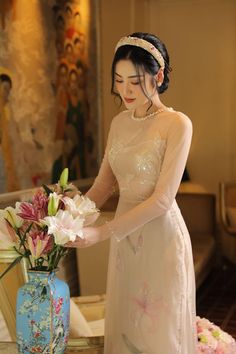 Tucci See-Through Sleeves Ao Dai | MEAN BLVD Sequin Accessories, Happy Clothes, Mean Blvd, Royal Clothing, Dress Up Day, Fall Wardrobe, Latest Fashion For Women, All About Fashion, Online Womens Clothing