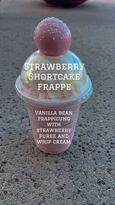 strawberry shortcake frappe in a plastic cup