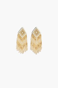 The beautiful Angelina Earrings are a stunning addition to any outfit. Hand beaded with shades of gold and white, they are a striking accessory that will add a touch of glamour to any ensemble. The earrings are hand crafted by skilled artisans. The intricate bead fringe detail on the earrings add a touch of elegance to the overall design and are sure to add a touch of sophistication to any outfit. Whether you’re dressing up for a special occasion or simply looking to add a little sparkle to your Elegant Summer Chandelier Earrings With Dangling Beads, Festive Drop Earrings With Gold Beads, Elegant Summer Earrings With Dangling Beads, Elegant Summer Beaded Drop Earrings, Festive Beaded Dangle Pearl Earrings, Elegant Beaded Earrings With Dangling Beads For Festive Occasions, Elegant Dangle Beaded Earrings For Summer, Elegant Summer Chandelier Earrings With Tassels, Elegant Summer Tassel Earrings With Dangling Beads