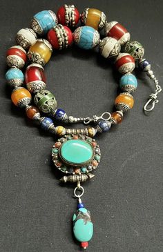 Turquoise Gau Ghau & Capped Tibetan Nepalese Beads Himalayan Vintage Necklace. | eBay A Prayer, Turquoise Beads, Himalayan, Tibet, Making Jewelry, Tiger Eye, Vintage Necklace, Lapis Lazuli, Coral